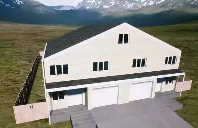 Symmetrical house with screen porches and a attic  3D model