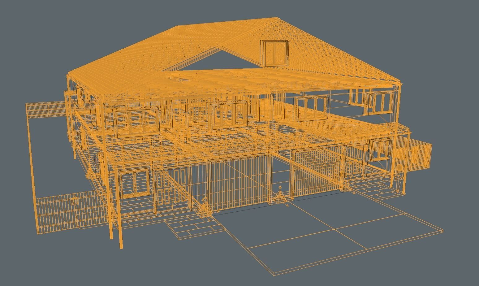 Symmetrical house with screen porches and a attic  3D model_24