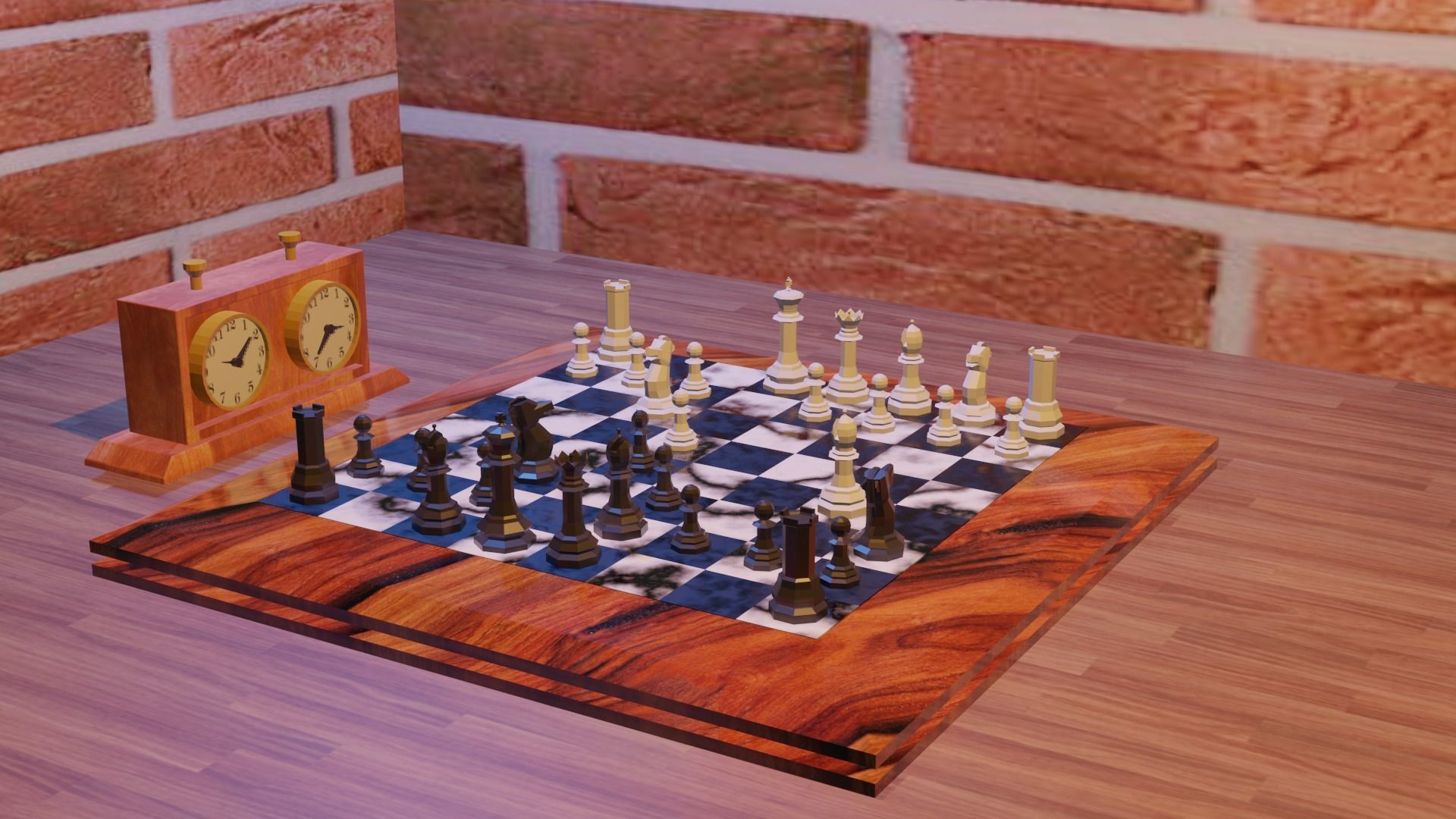 Chess set board with pieces Free 3D model_3