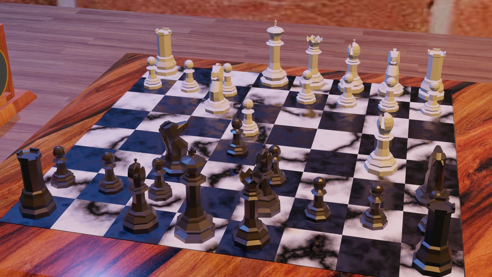 Chess set board with pieces Free 3D model_1
