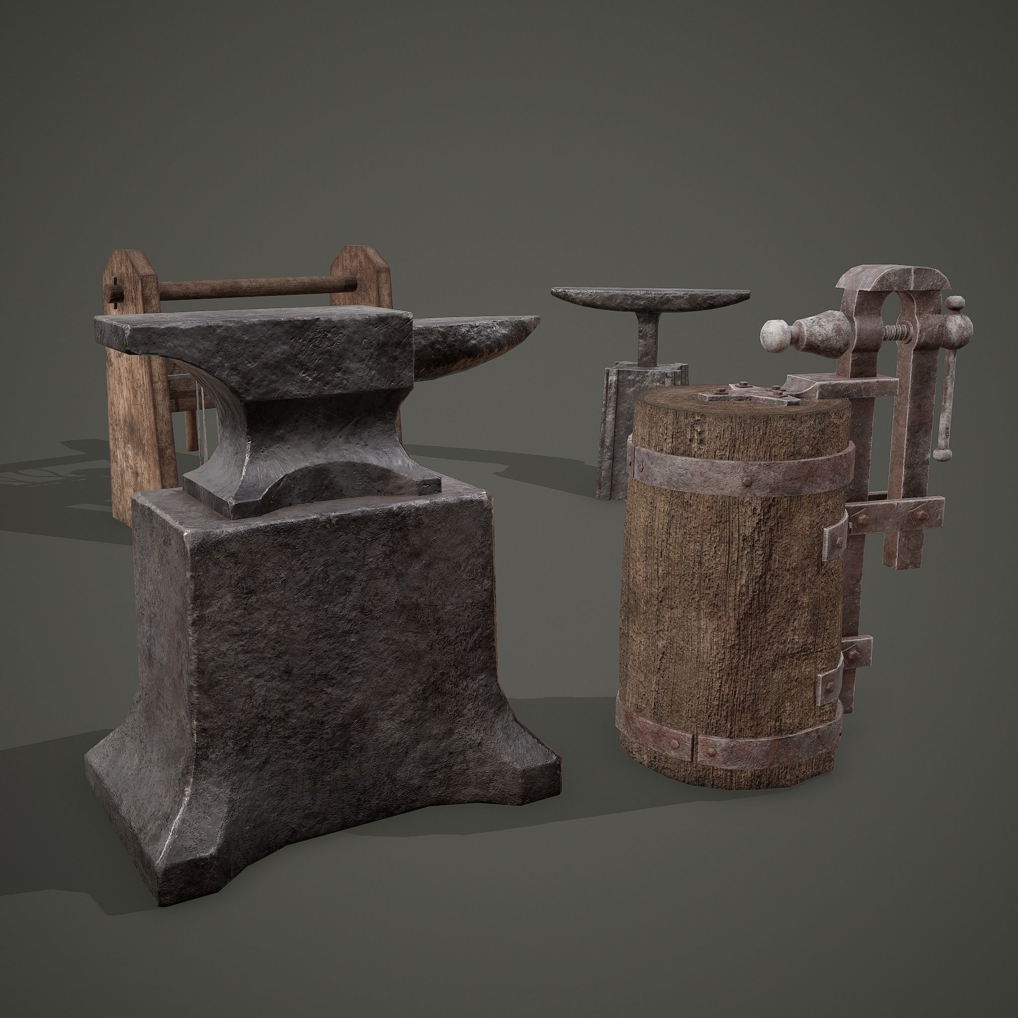 Medieval Blacksmith Furniture 4 Pack 3D Model Collection_7