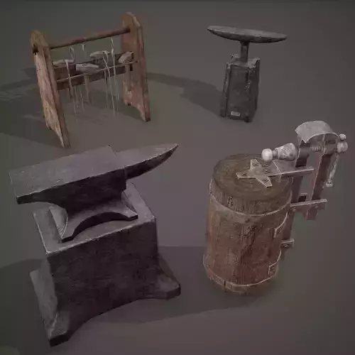 Medieval Blacksmith Furniture 4 Pack 3D Model Collection