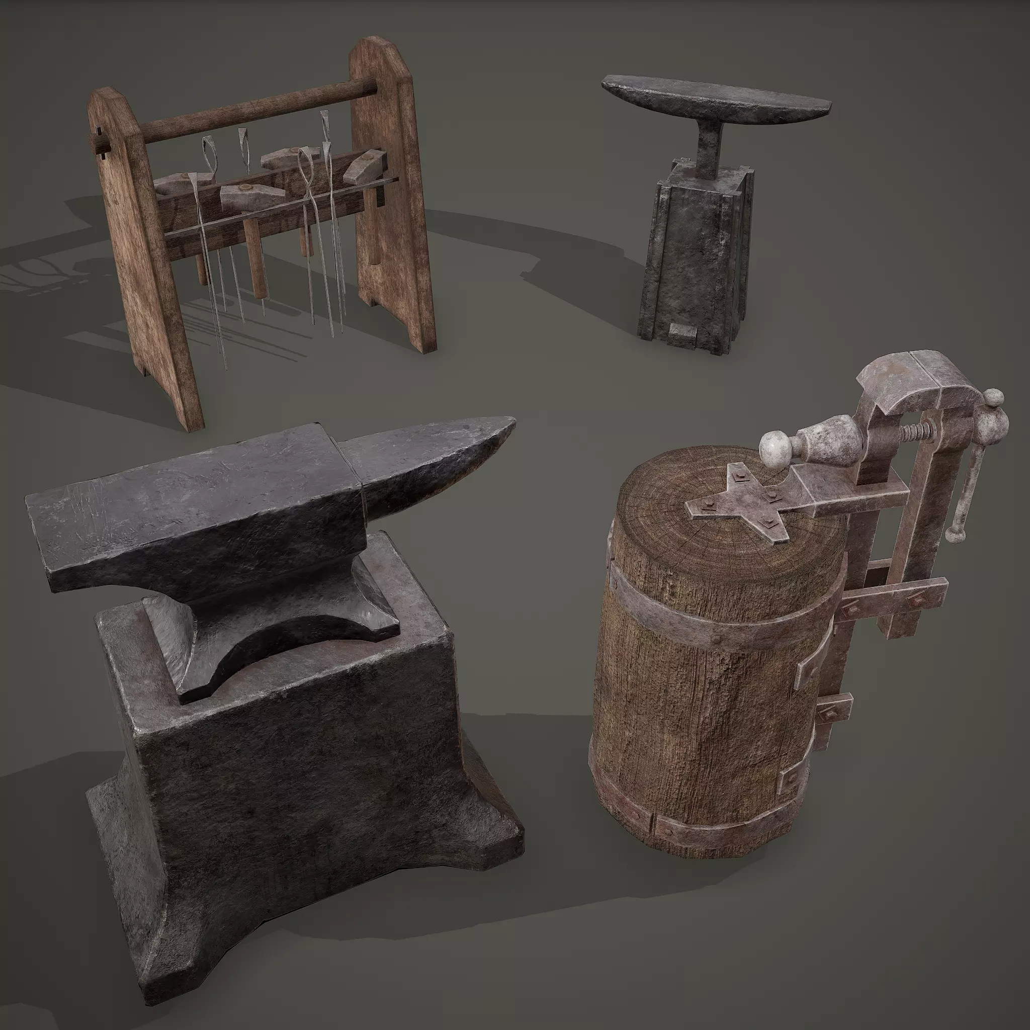 Medieval Blacksmith Furniture 4 Pack 3D Model Collection_0