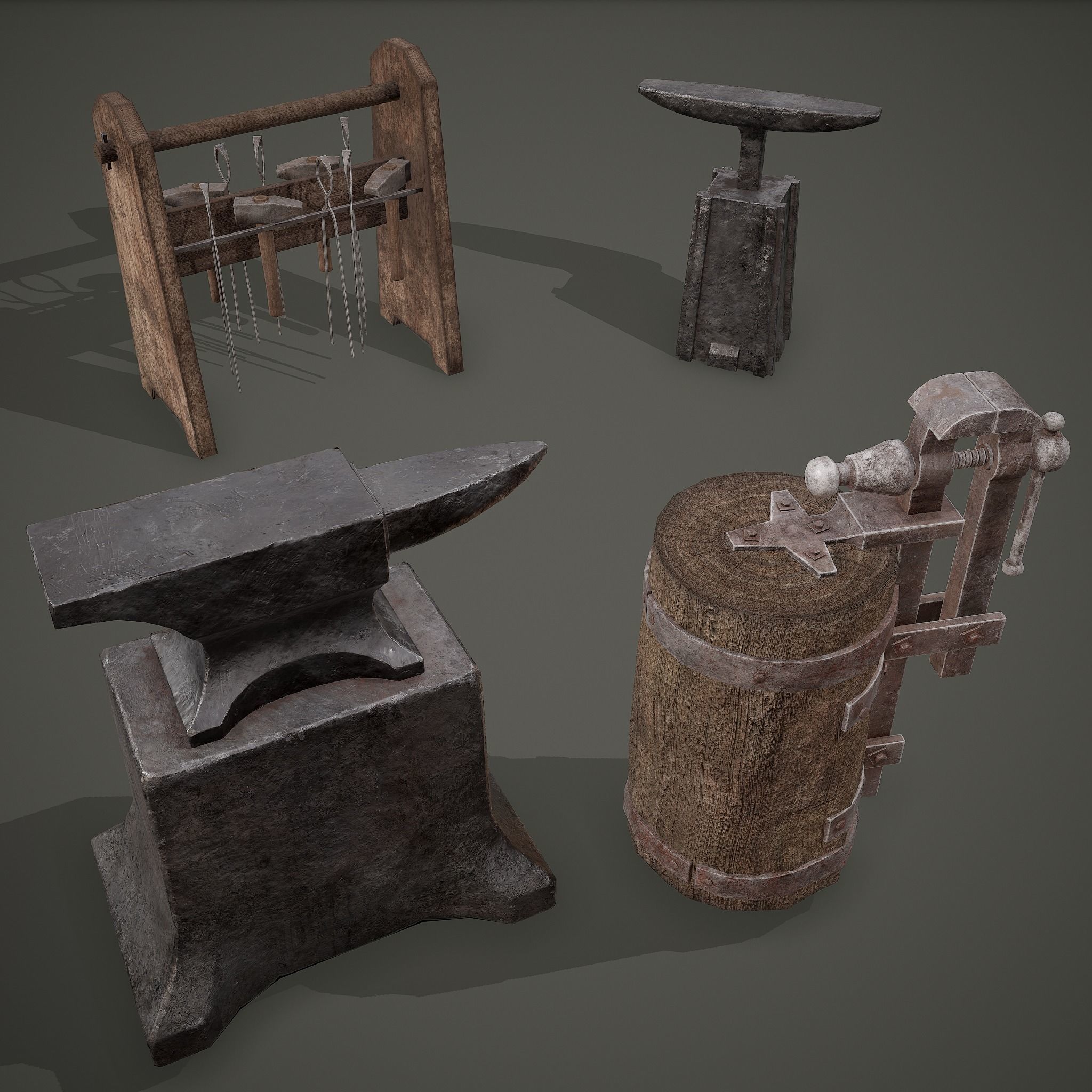 Medieval Blacksmith Furniture 4 Pack 3D Model Collection_85