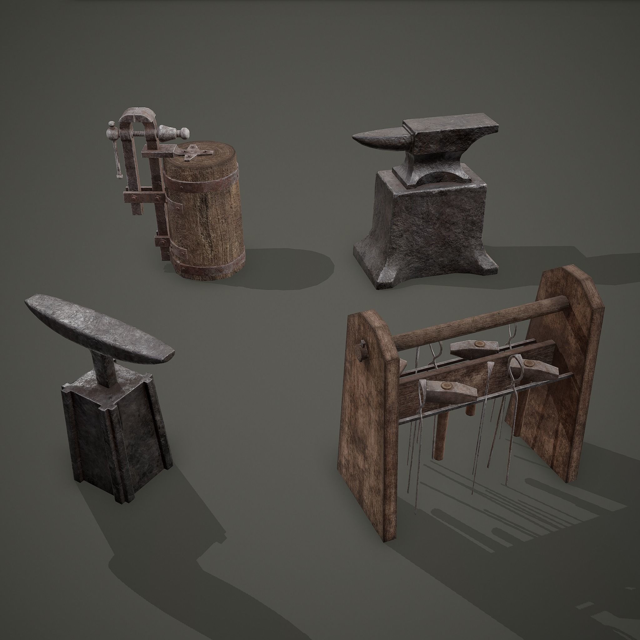 Medieval Blacksmith Furniture 4 Pack 3D Model Collection_6