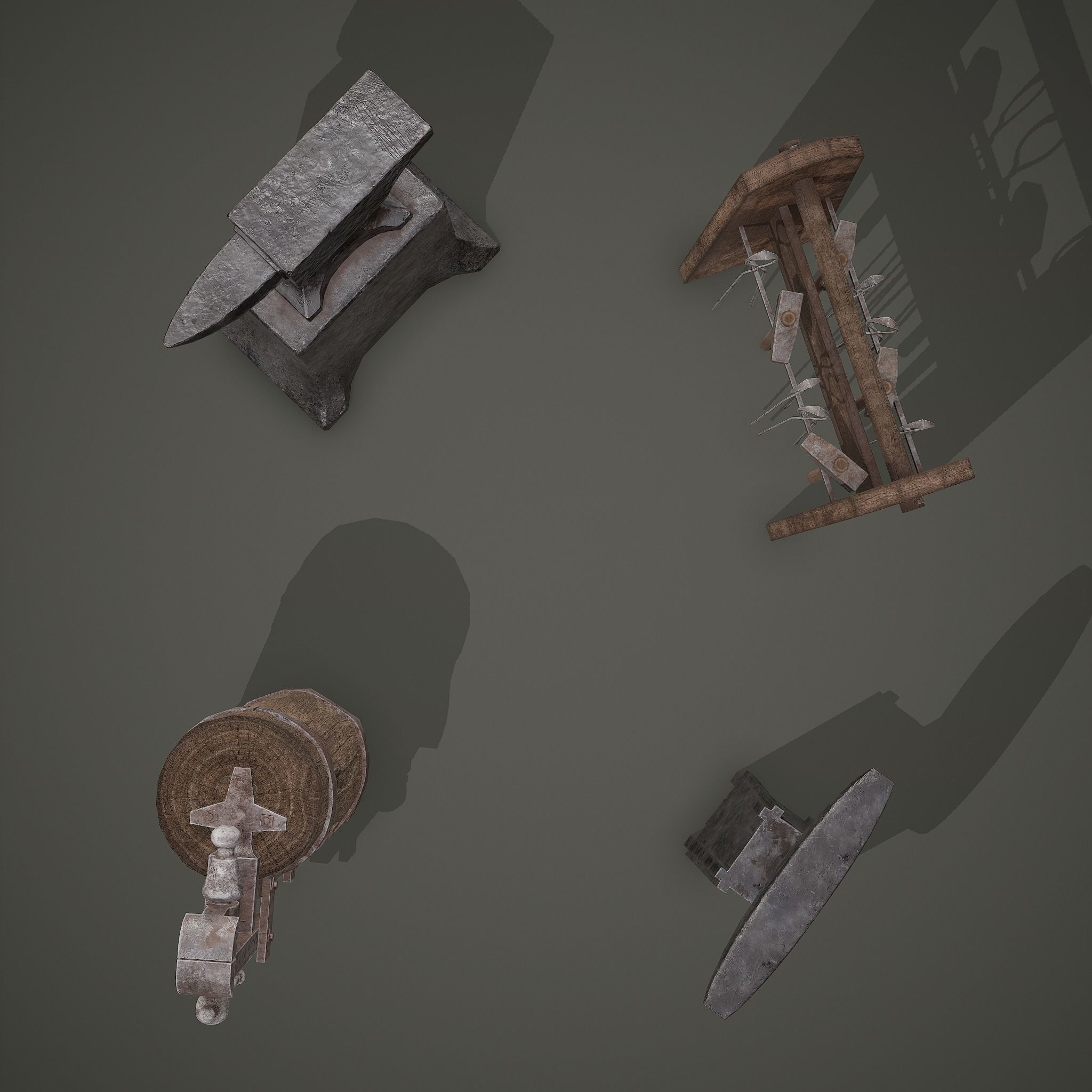 Medieval Blacksmith Furniture 4 Pack 3D Model Collection_8