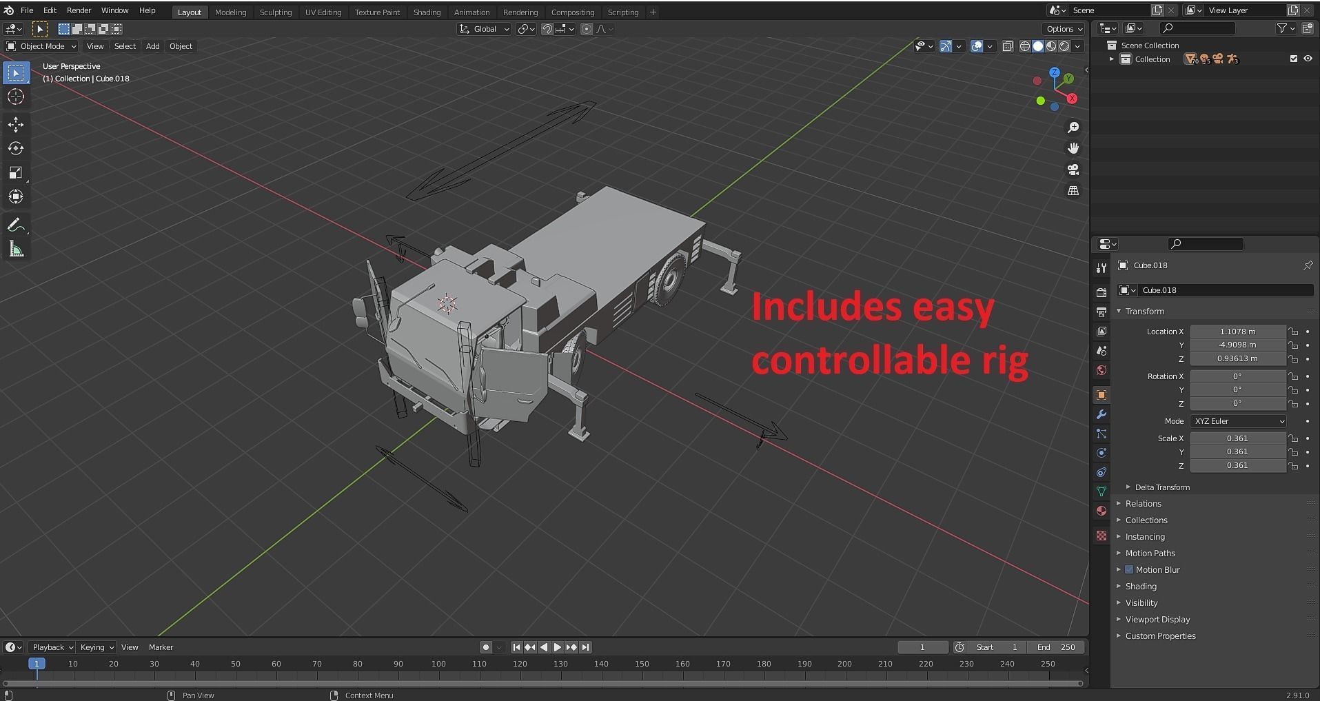 Truck Rigged Low-poly 3D model_14