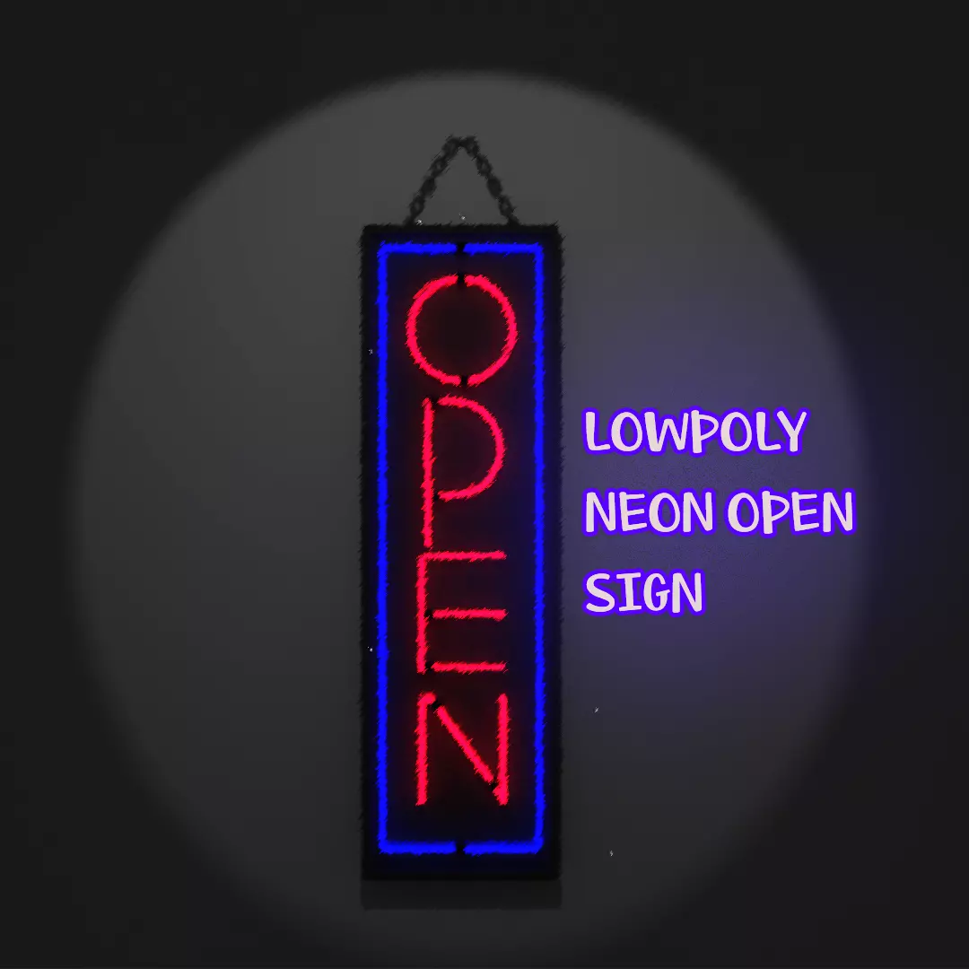 Neon Open Sign With Texture Low-poly 3D model