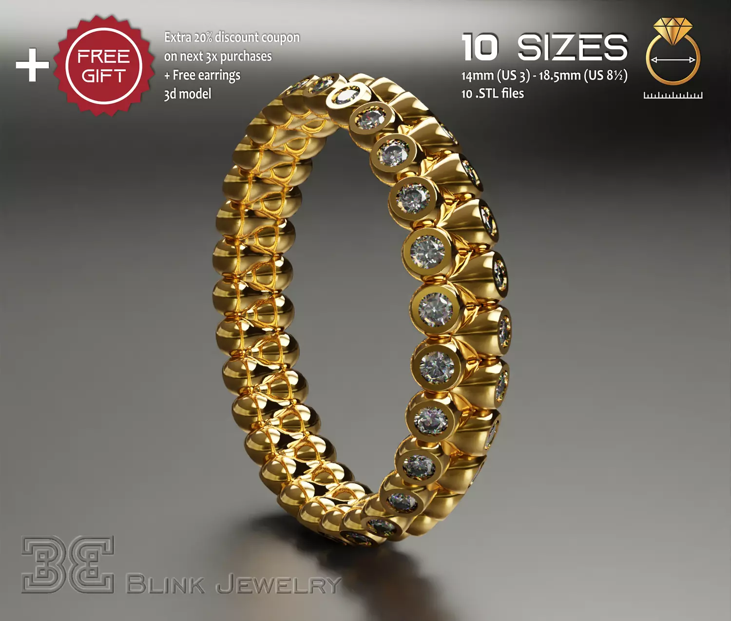 eternity stackable printable wedding rings pack 3D print model
