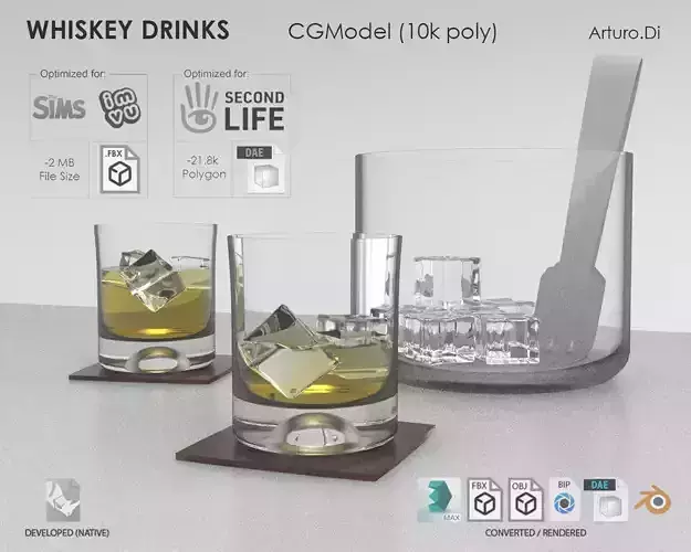 Whiskey Drinks Low-poly 3D model