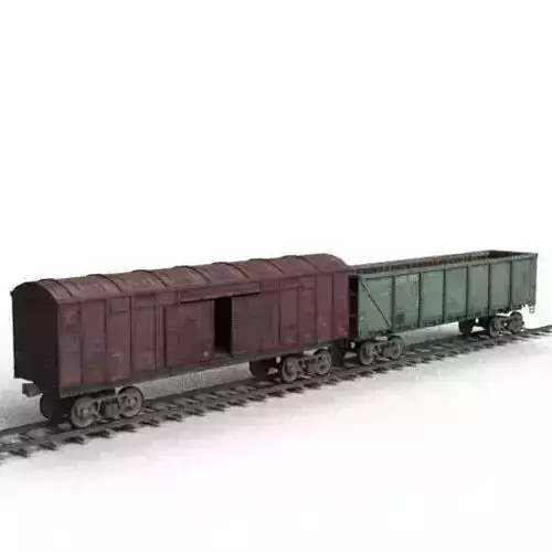 Railroad car on rails Low-poly 3D model
