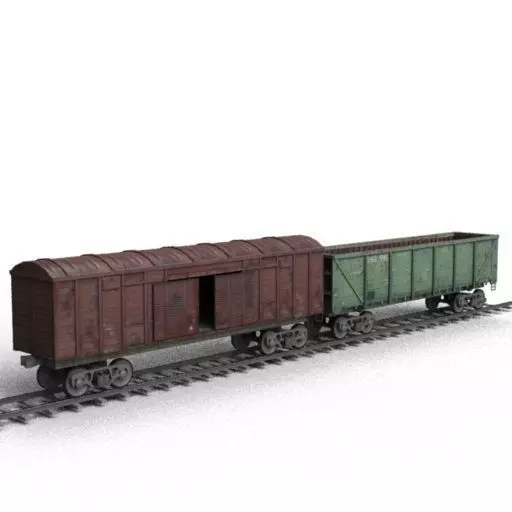 Railroad car on rails Low-poly 3D model_0