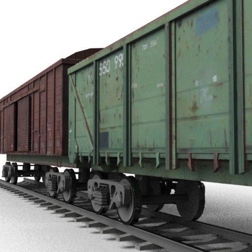 Railroad car on rails Low-poly 3D model_2