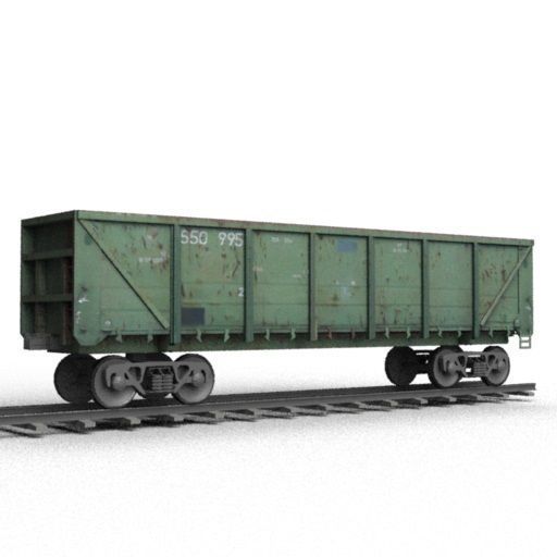 Railroad car on rails Low-poly 3D model_1