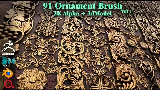 91 Ornament Brush Alpha 3dmodel Vol 1
