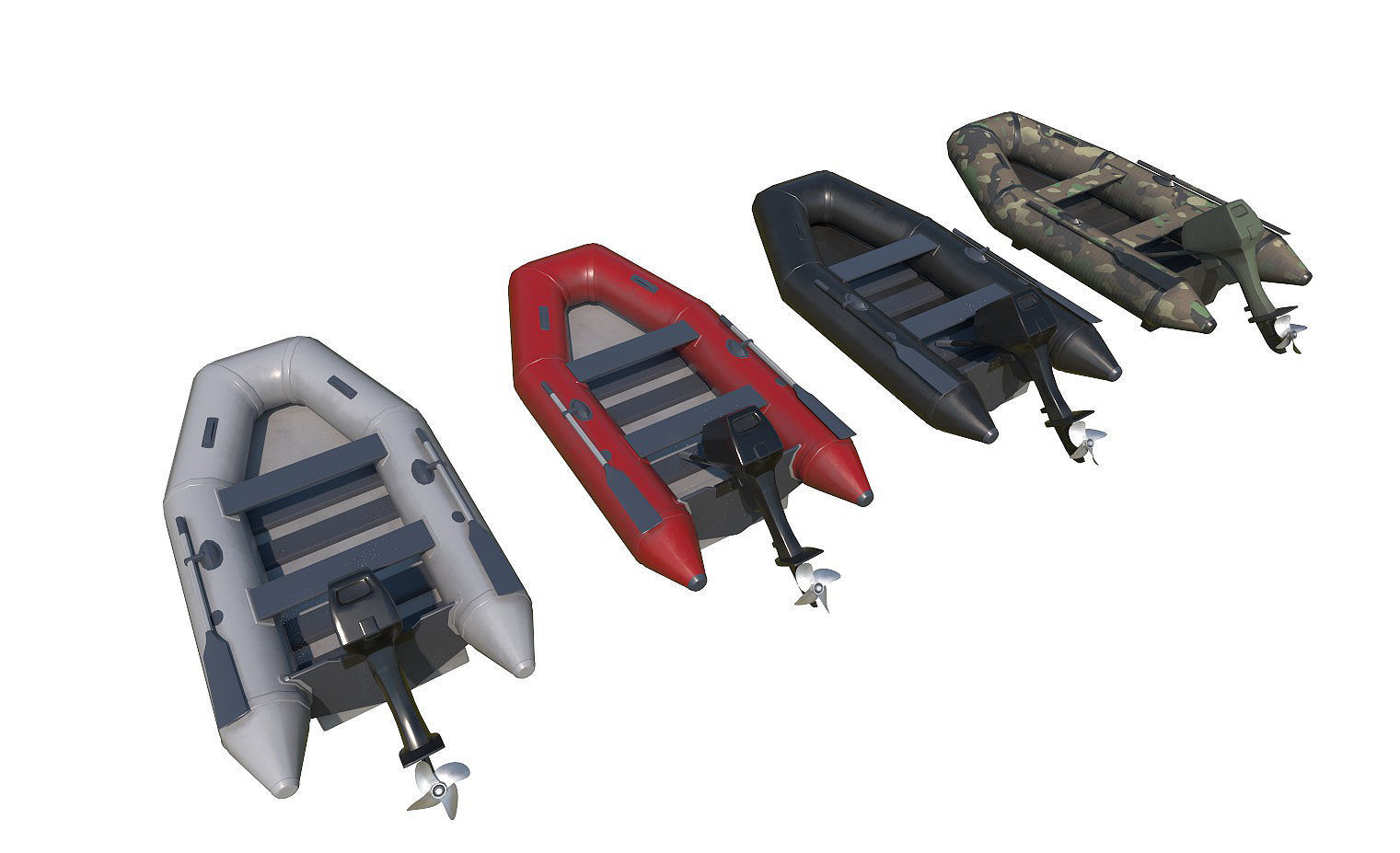 collection boats inflatable boat Low-poly 3D model_2