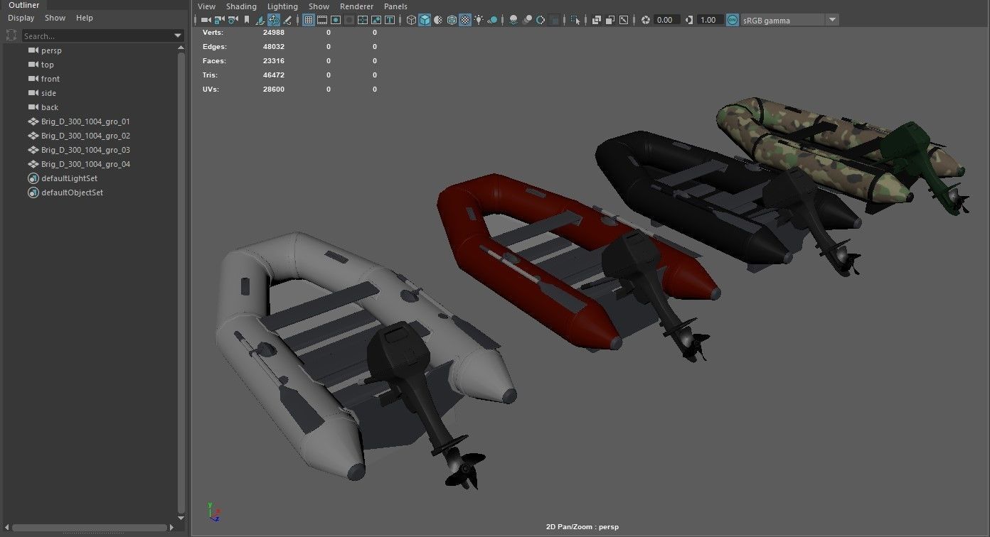 collection boats inflatable boat Low-poly 3D model_9