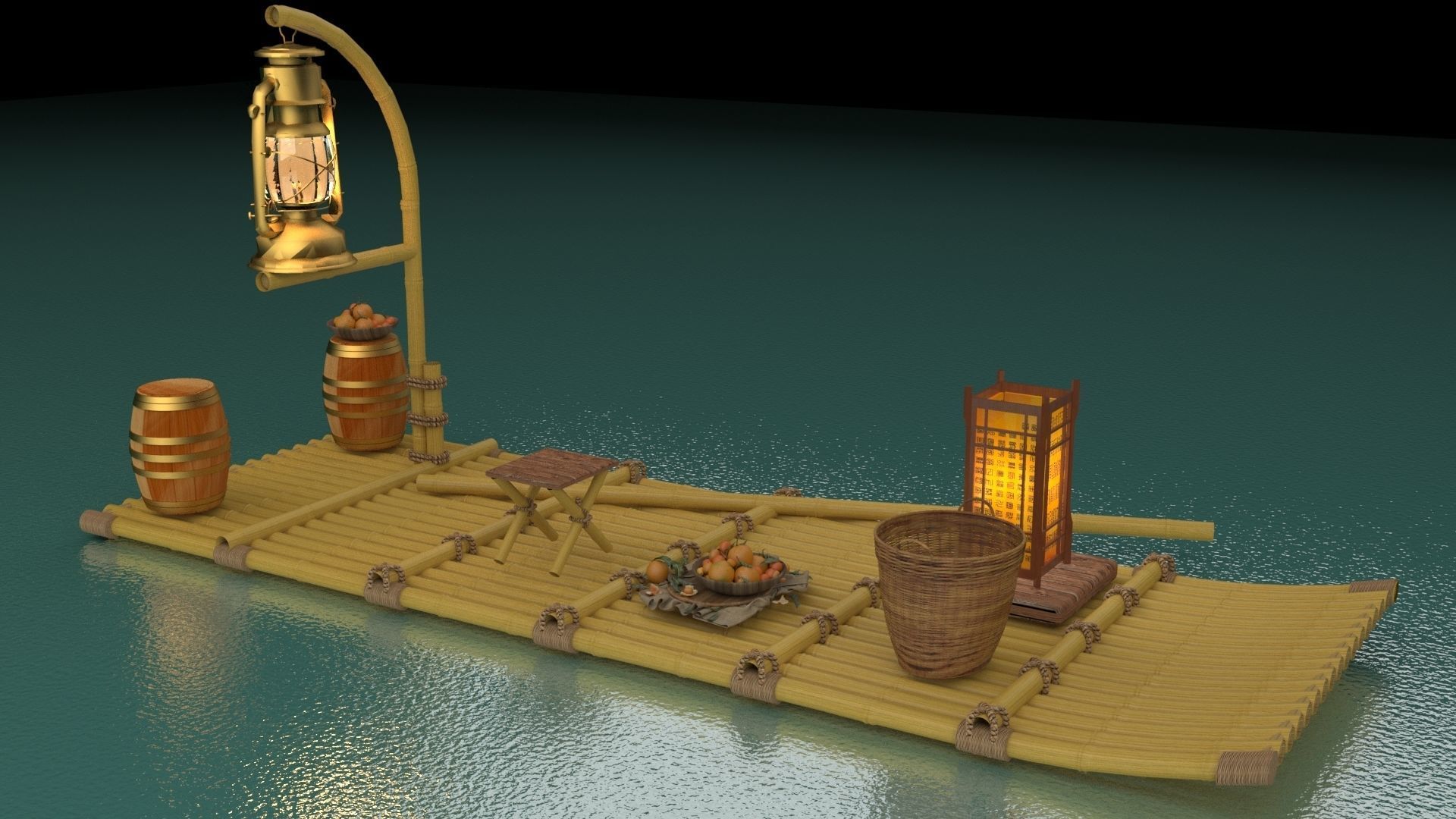 Chinese fishing raft 3D model_1