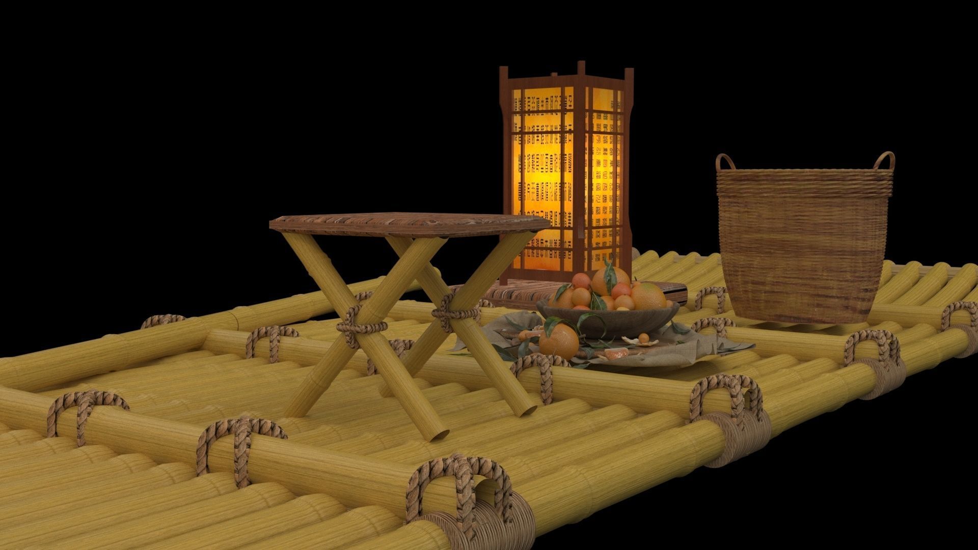 Chinese fishing raft 3D model_4