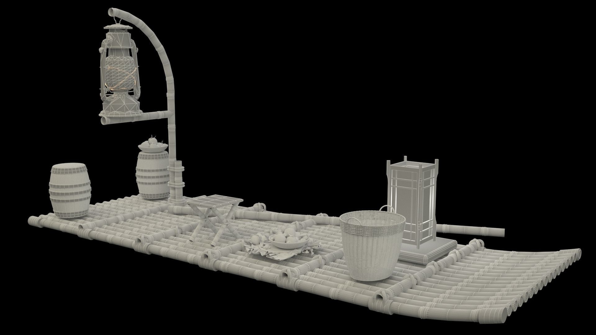 Chinese fishing raft 3D model_7