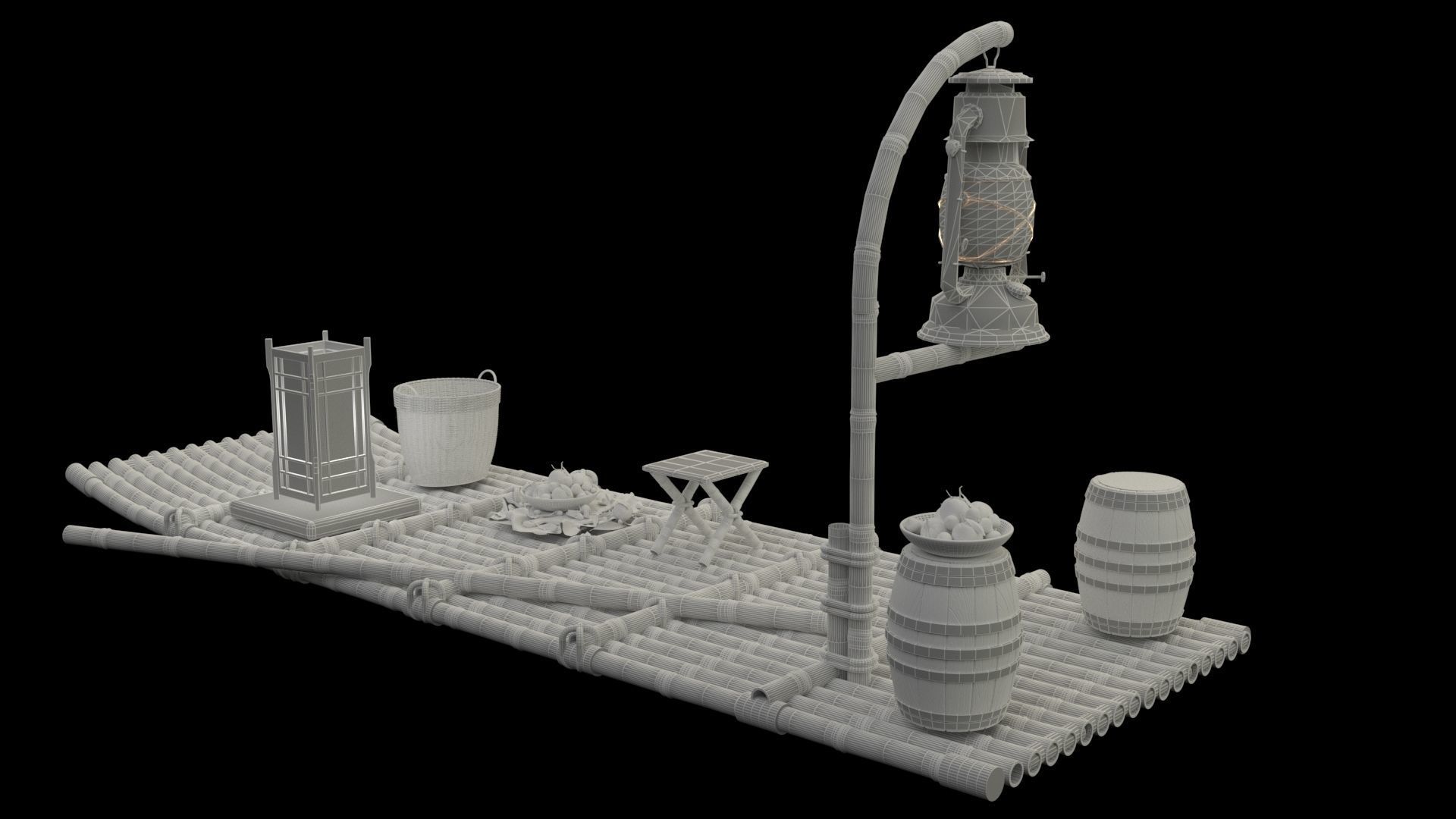 Chinese fishing raft 3D model_6