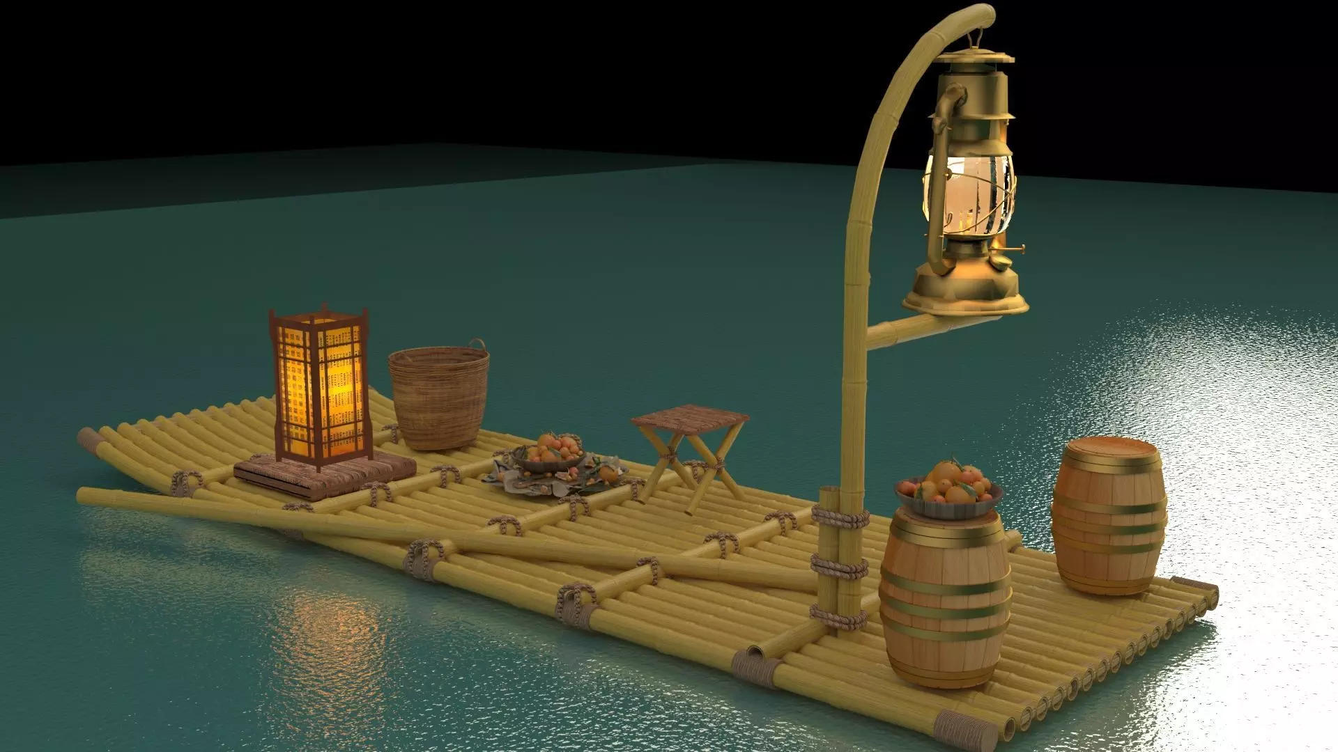 Chinese fishing raft 3D model_0