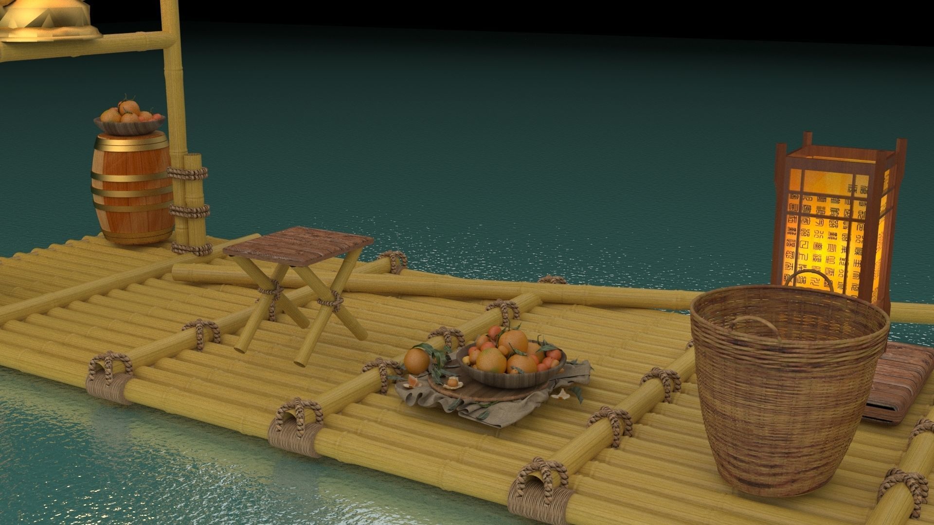 Chinese fishing raft 3D model_2