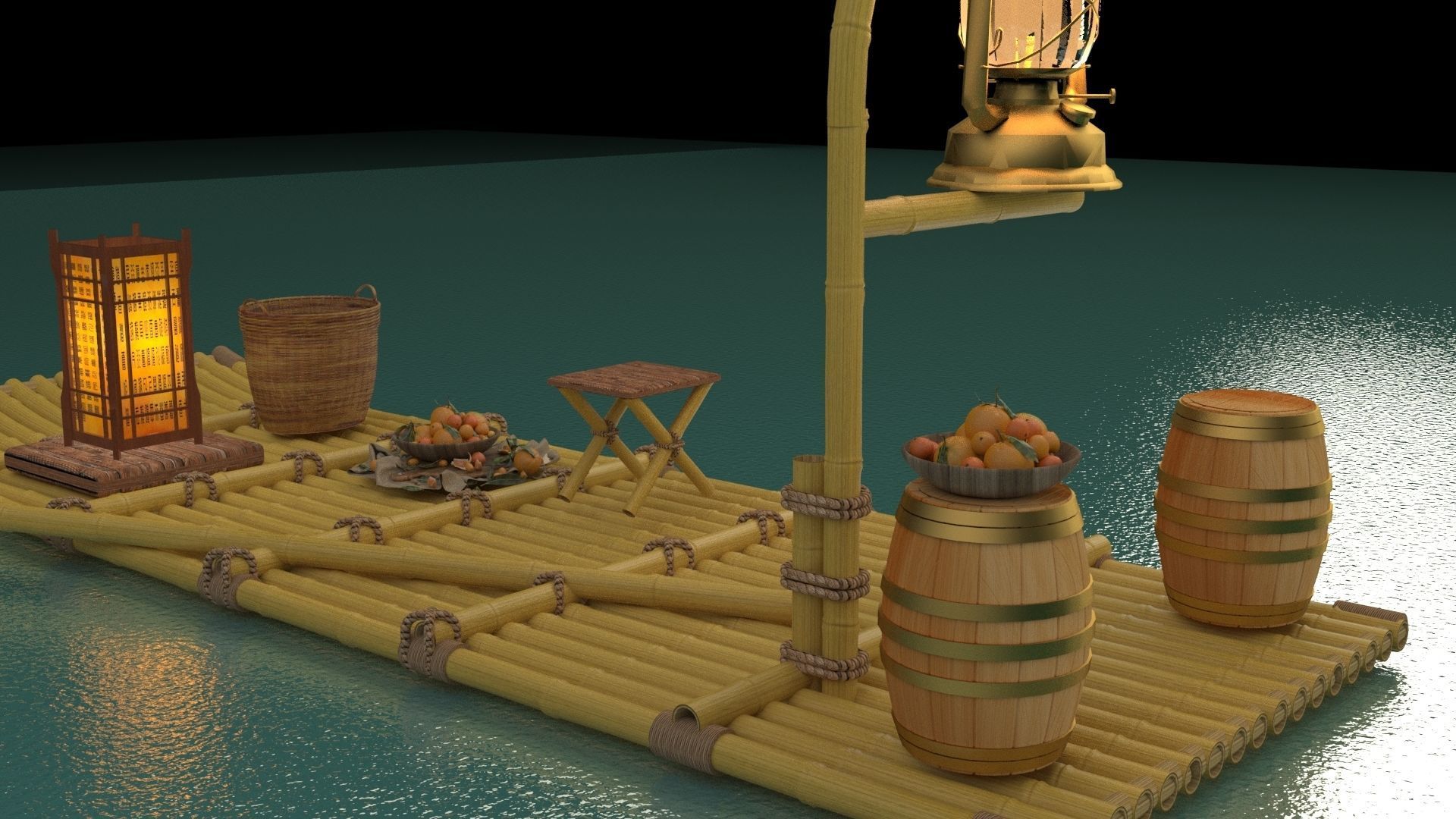 Chinese fishing raft 3D model_3