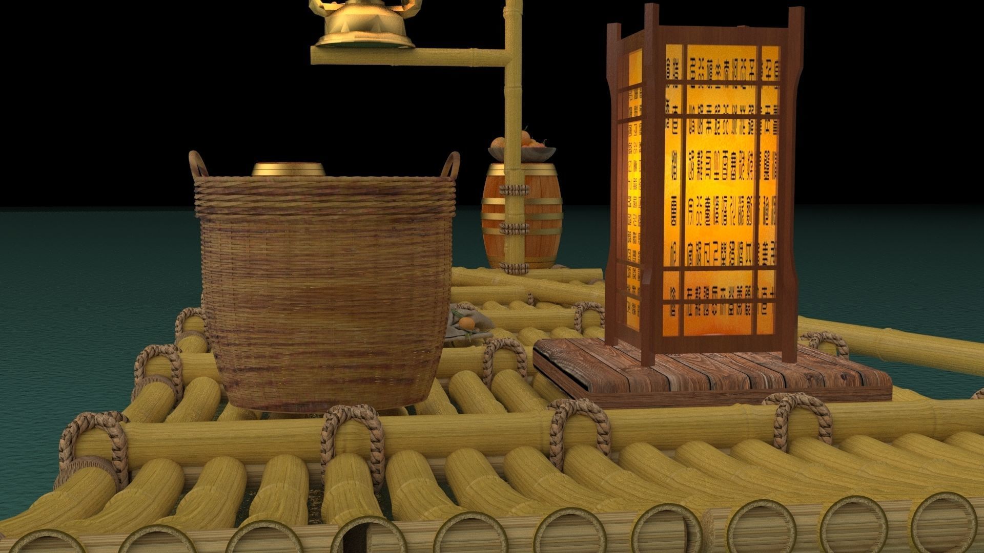 Chinese fishing raft 3D model_5