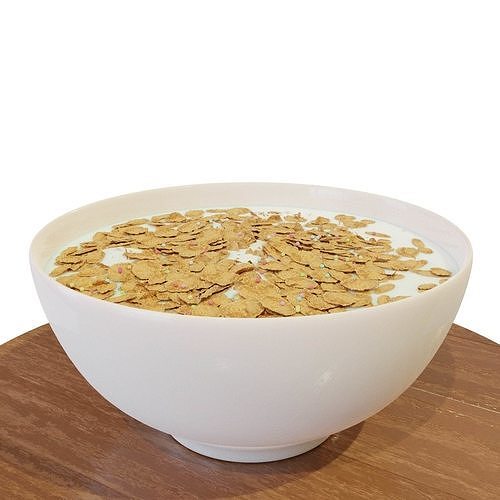 Bowl with Milk and Cereals - Corn Flakes - Food - High Quality 3D model 3