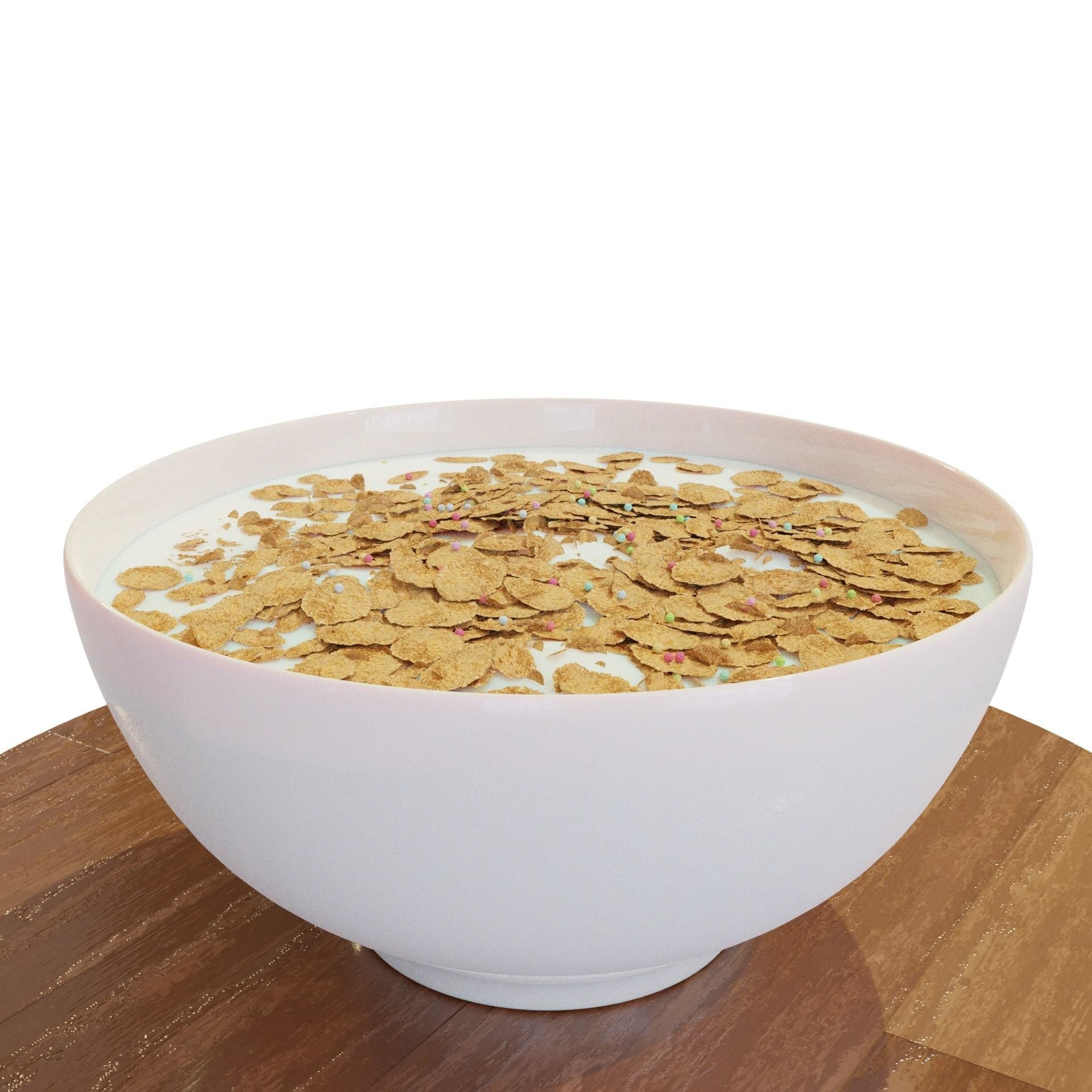 Bowl with Milk and Cereals - Corn Flakes - Food - High Quality 3D model_11