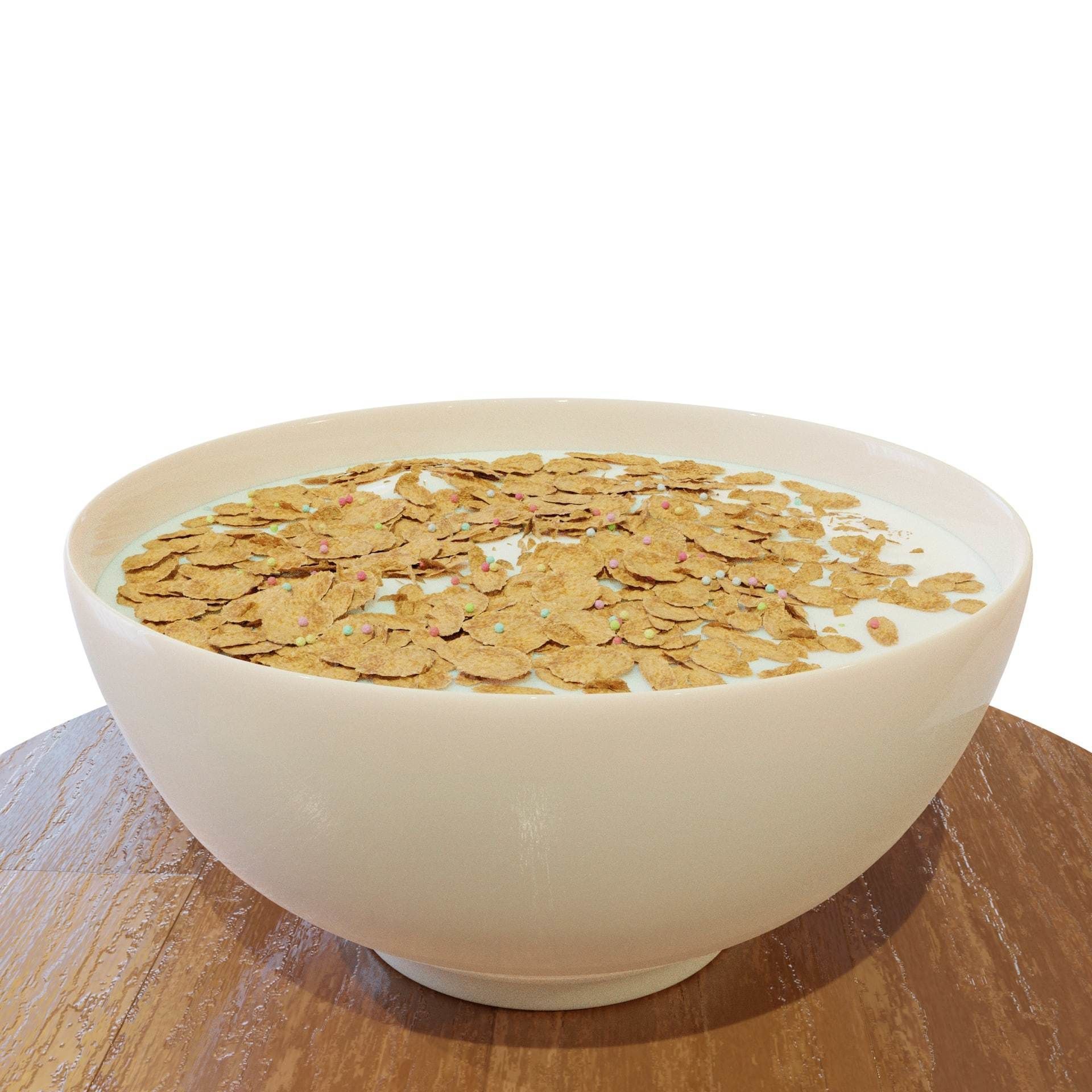 Bowl with Milk and Cereals - Corn Flakes - Food - High Quality 3D model_4