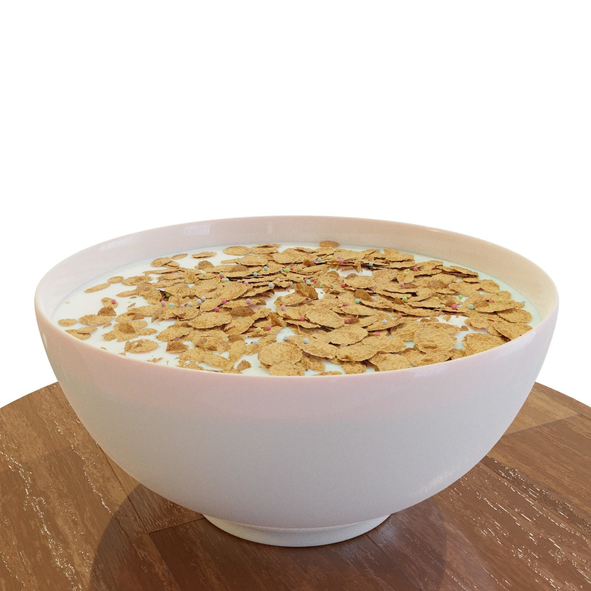Bowl with Milk and Cereals - Corn Flakes - Food - High Quality 3D model_9