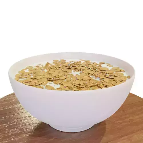 Bowl with Milk and Cereals - Corn Flakes - Food - High Quality 3D model