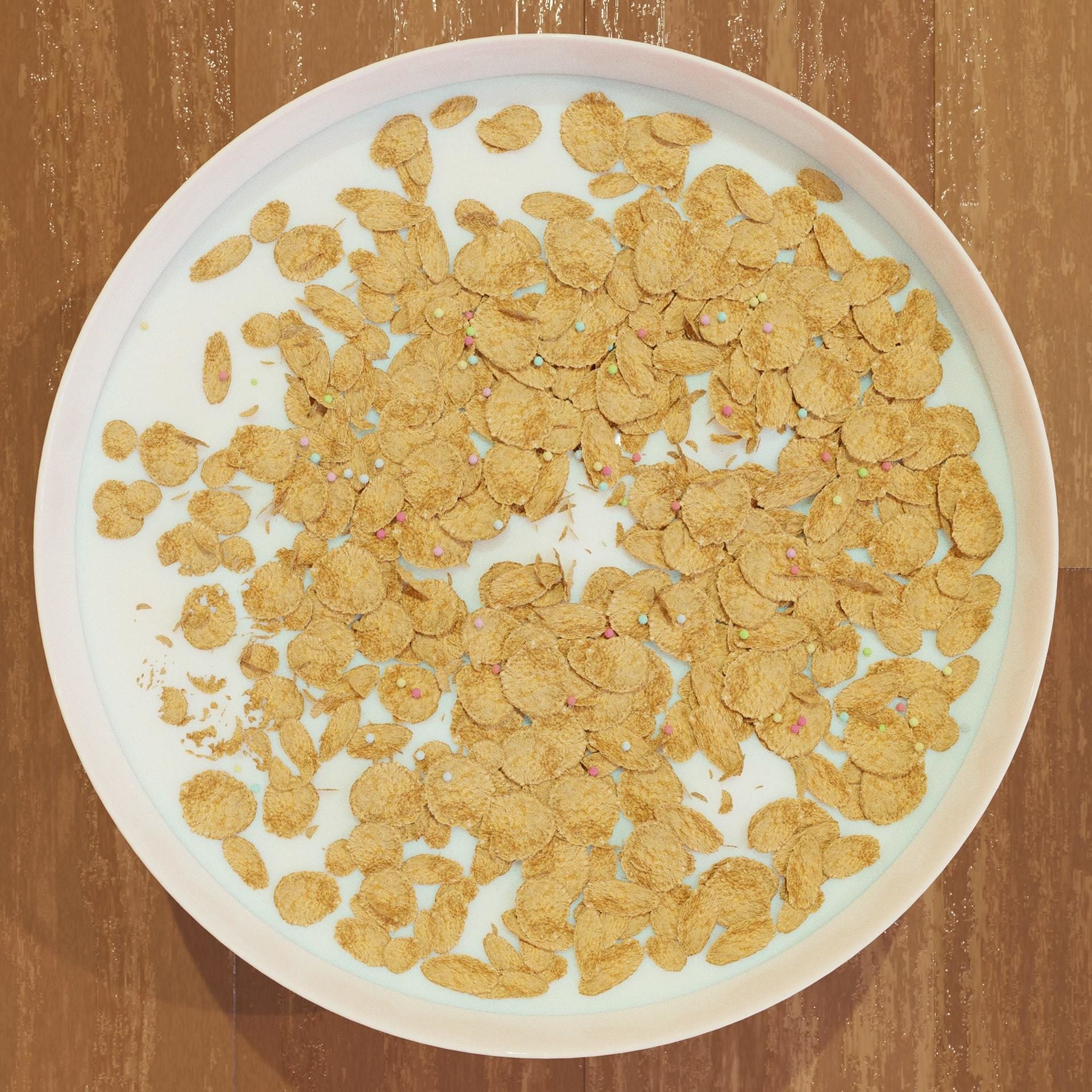 Bowl with Milk and Cereals - Corn Flakes - Food - High Quality 3D model_12
