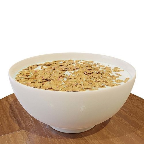 Bowl with Milk and Cereals - Corn Flakes - Food - High Quality 3D model 4