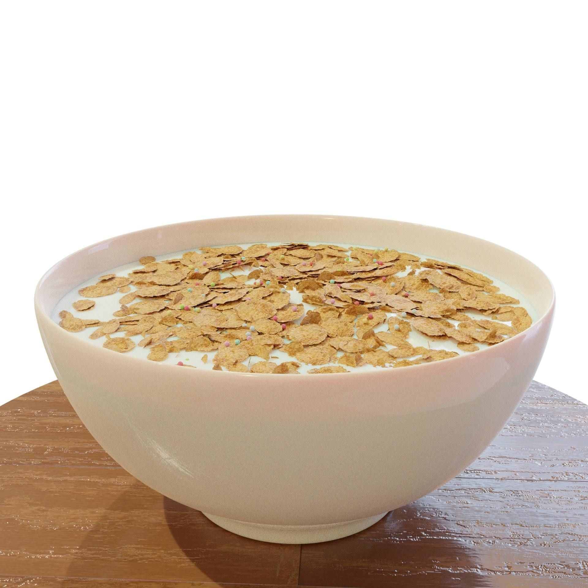 Bowl with Milk and Cereals - Corn Flakes - Food - High Quality 3D model_7