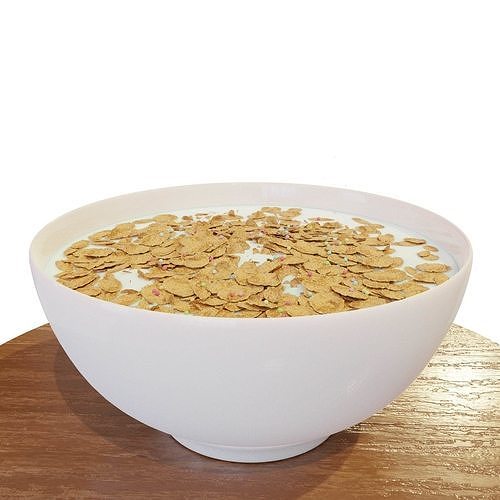 Bowl with Milk and Cereals - Corn Flakes - Food - High Quality 3D model 2