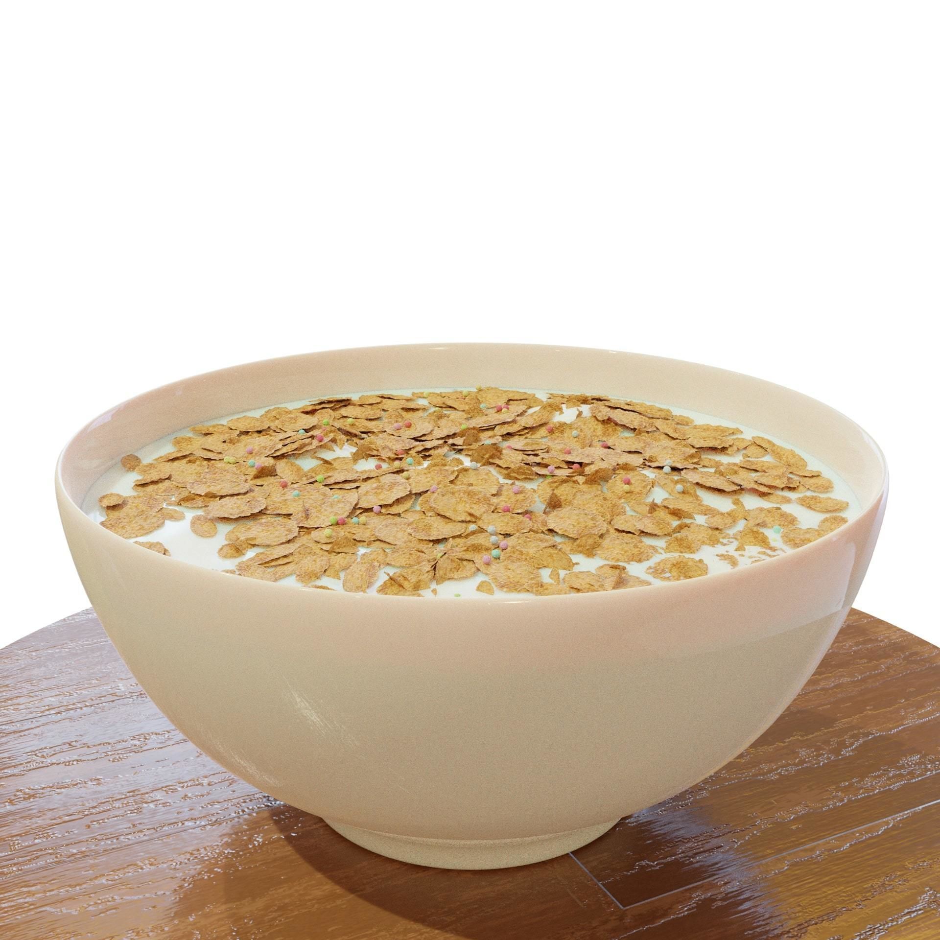 Bowl with Milk and Cereals - Corn Flakes - Food - High Quality 3D model_6