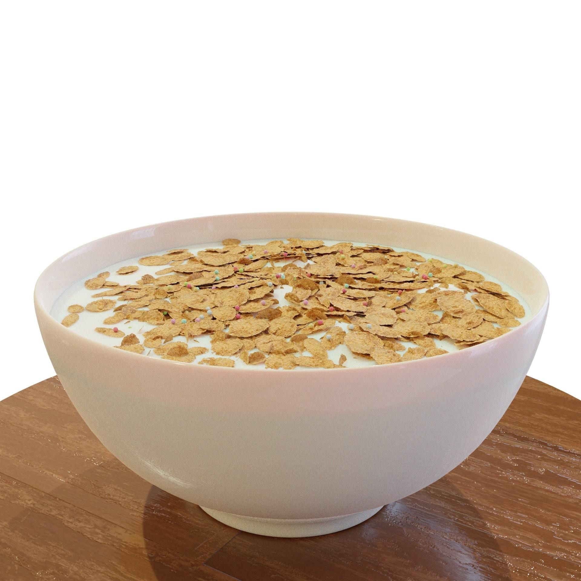 Bowl with Milk and Cereals - Corn Flakes - Food - High Quality 3D model_8