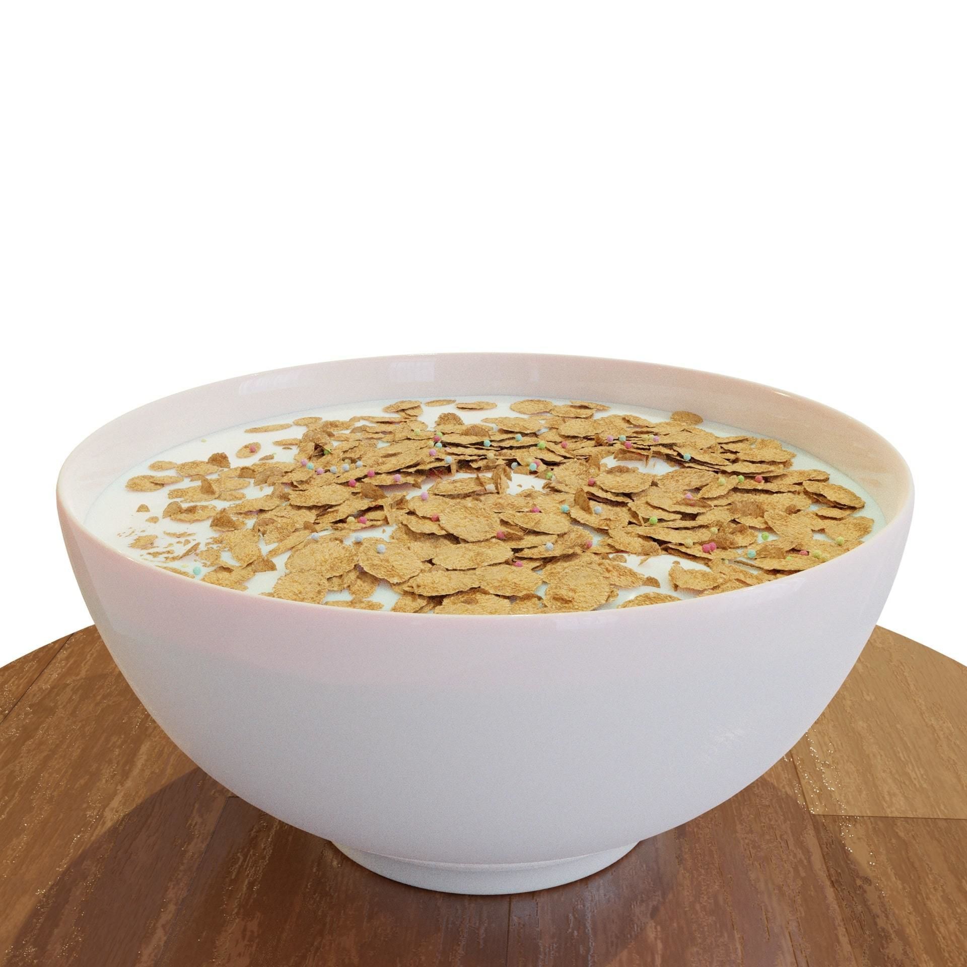 Bowl with Milk and Cereals - Corn Flakes - Food - High Quality 3D model_10