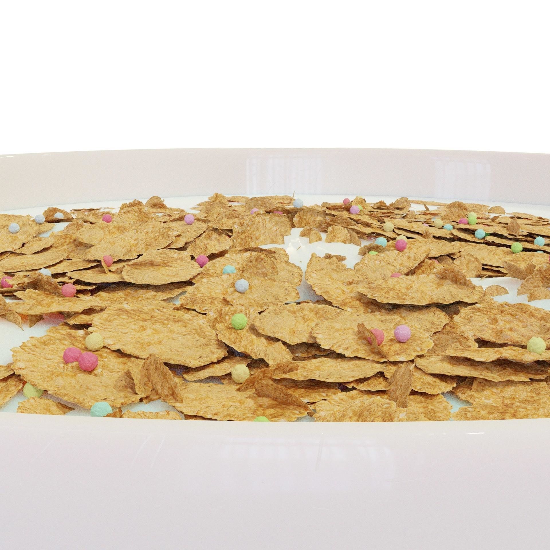 Bowl with Milk and Cereals - Corn Flakes - Food - High Quality 3D model_13