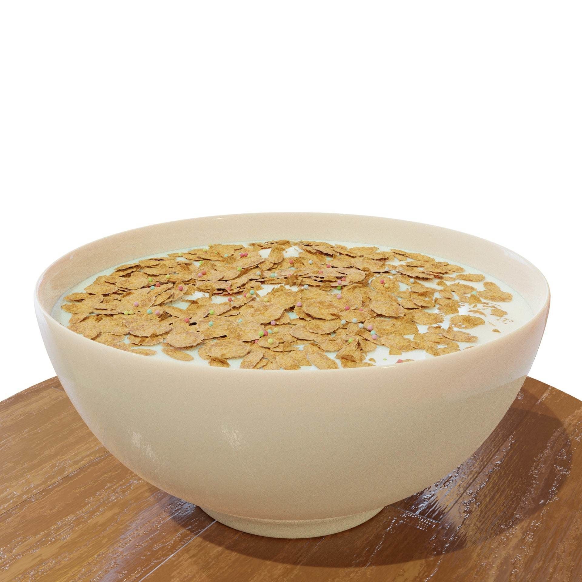 Bowl with Milk and Cereals - Corn Flakes - Food - High Quality 3D model_5