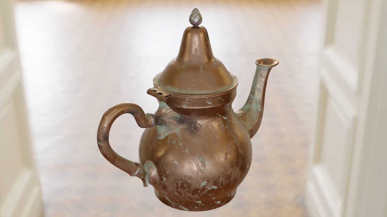 Samovar Set old copper coffee pot hanging on wall 3D model_9