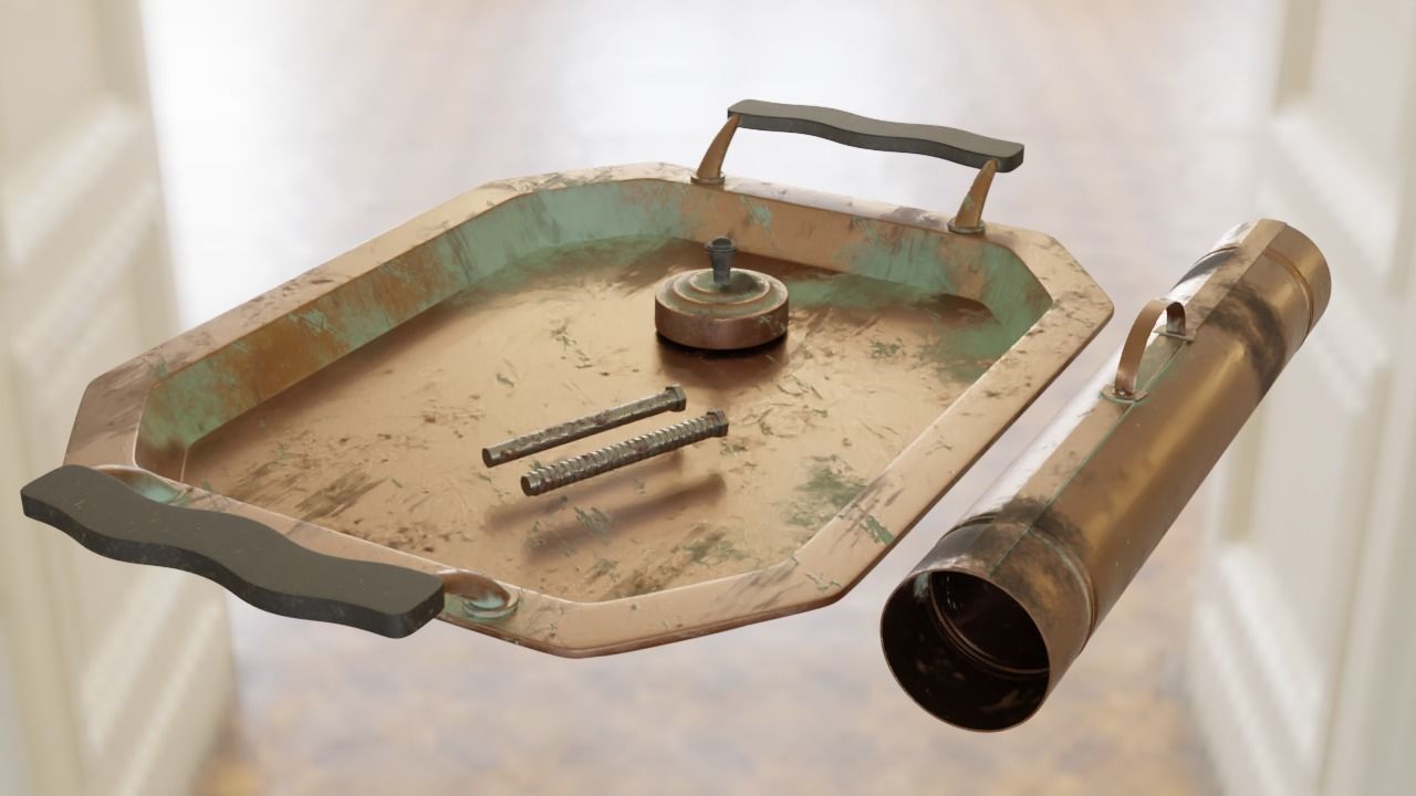 Samovar Set old copper coffee pot hanging on wall 3D model_14