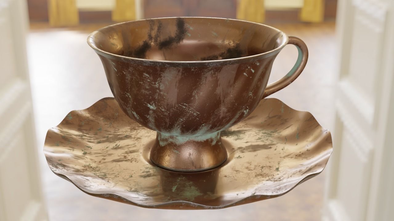 Samovar Set old copper coffee pot hanging on wall 3D model_10