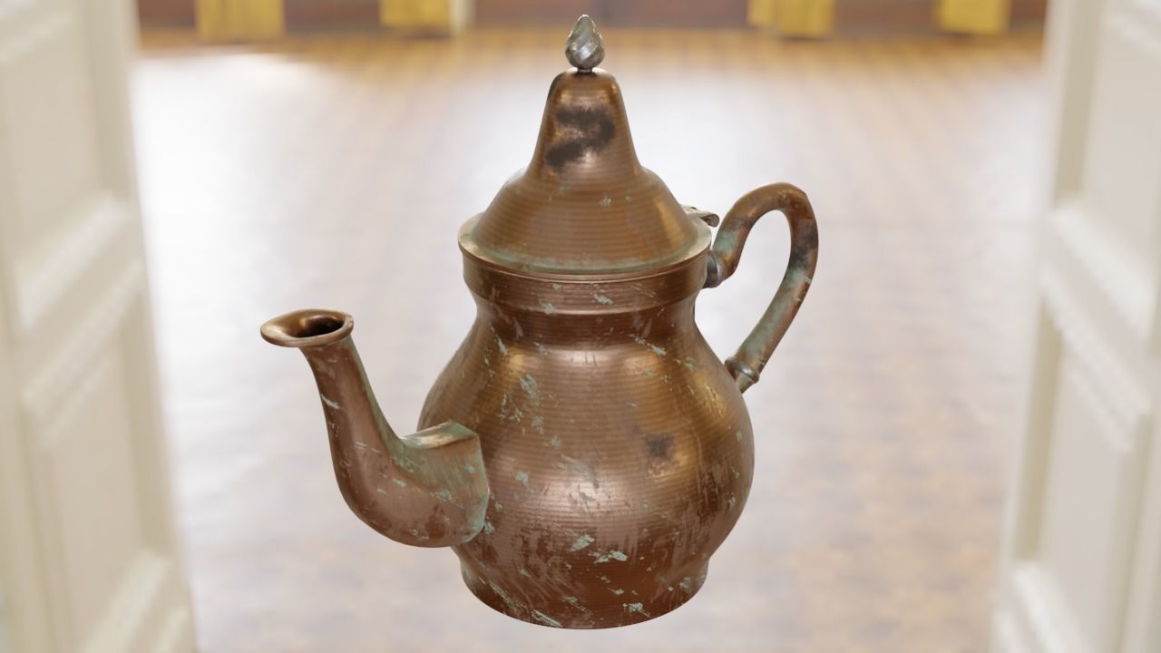 Samovar Set old copper coffee pot hanging on wall 3D model_8