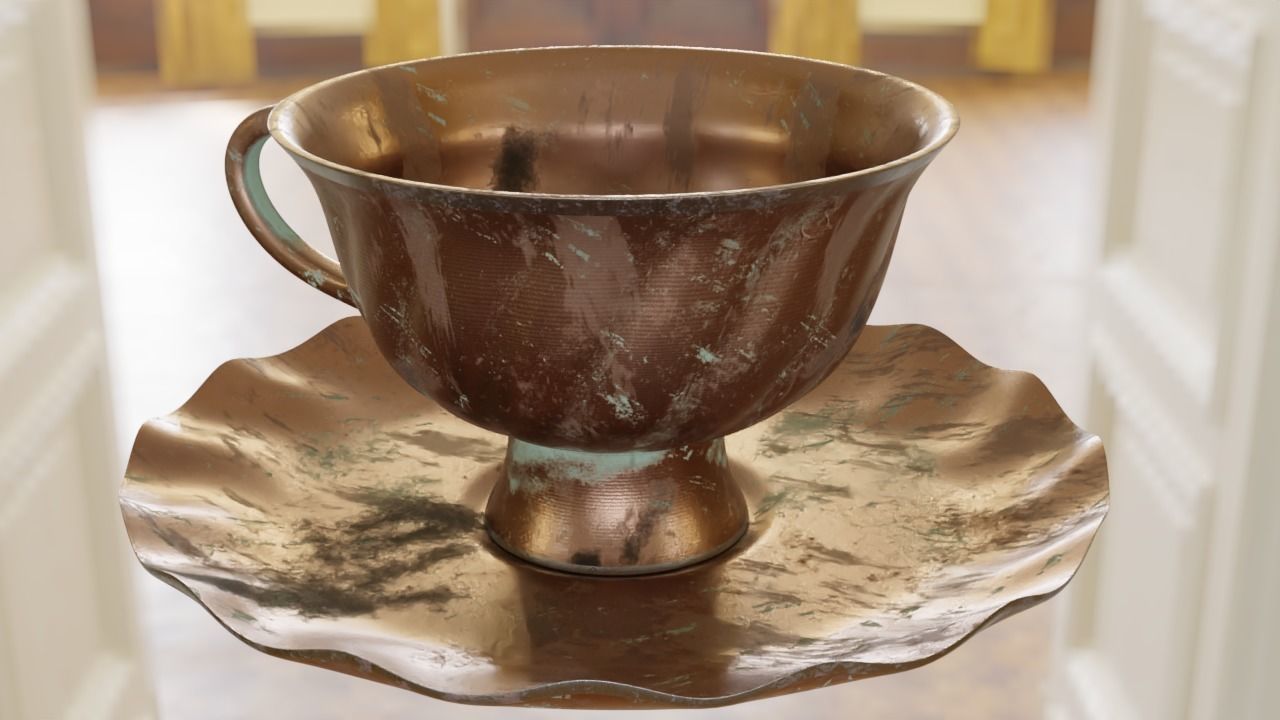 Samovar Set old copper coffee pot hanging on wall 3D model_11