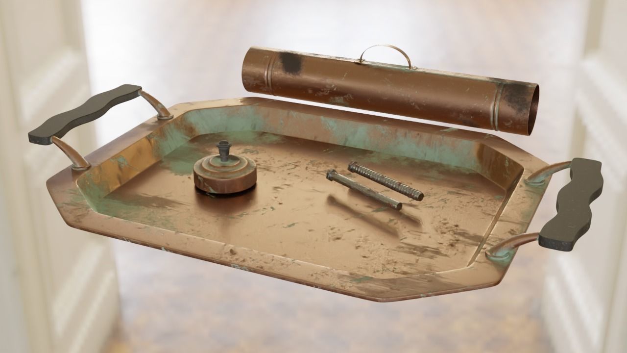 Samovar Set old copper coffee pot hanging on wall 3D model_15