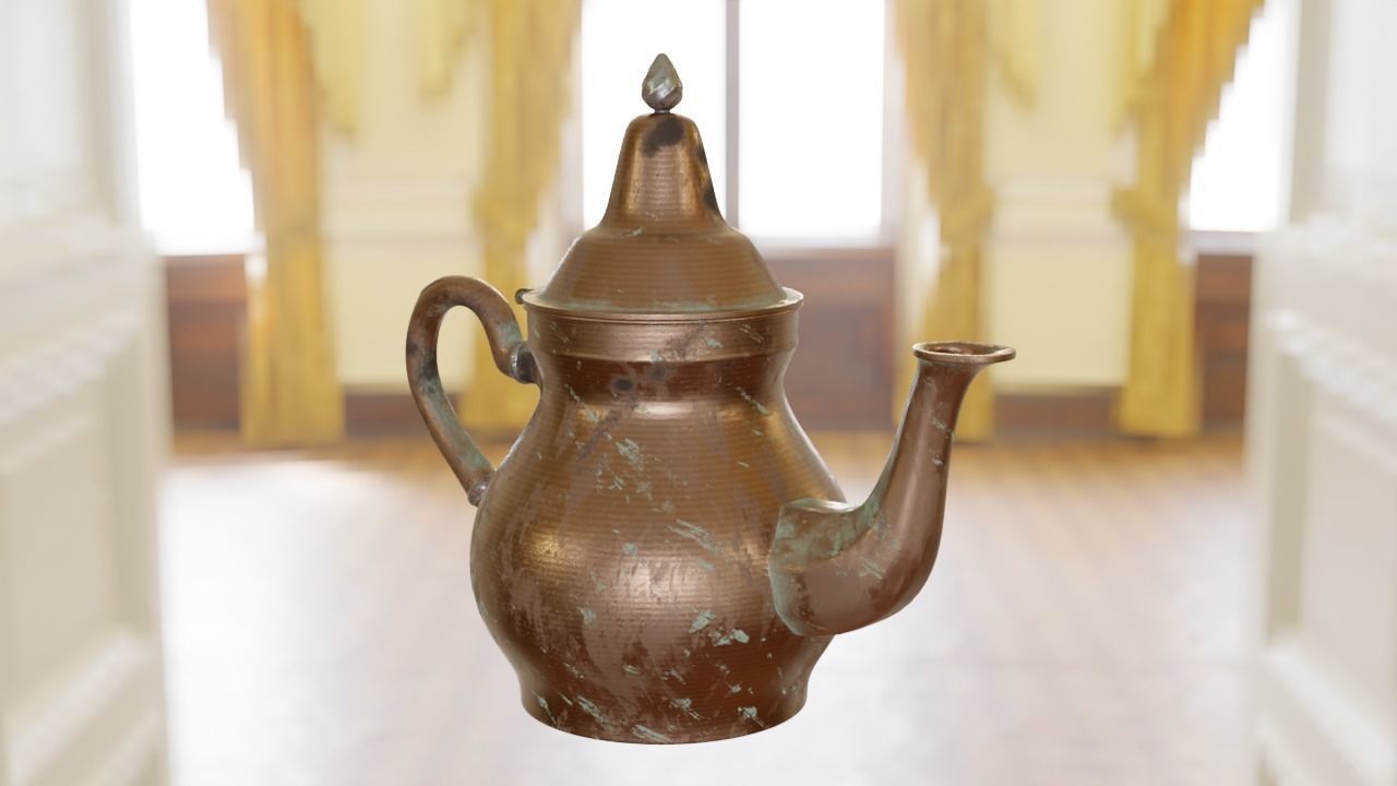 Samovar Set old copper coffee pot hanging on wall 3D model_7